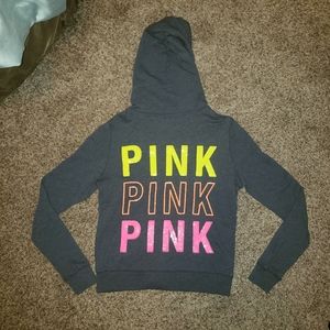 RARE HTF Victoria's Secret PINK medium yellow orange pink bling zip up jacket